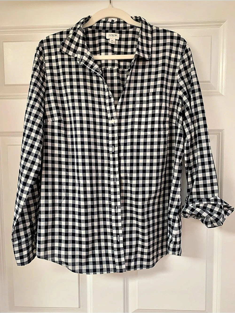 J.CREW Gingham Button-Up Shirt Navy & White XL